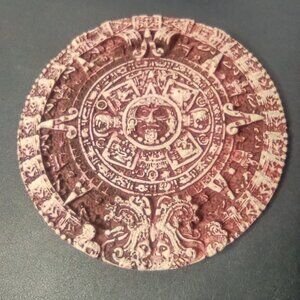 Mayan Aztec Sun Calendar Wall Hanging Plaque Plaster Red 7 Inches